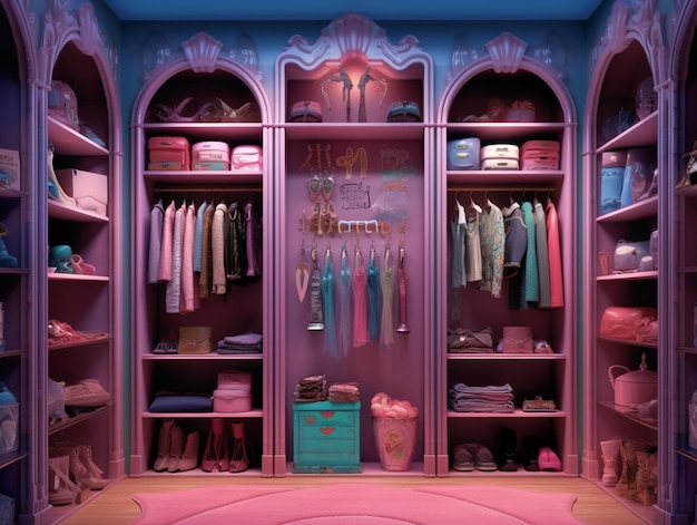 A pink closet with the word " barbie " on the front.