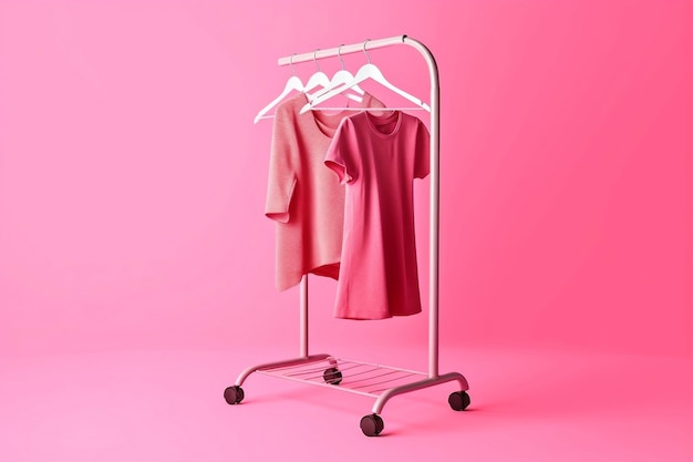 Pink Clothes Rack on Pink Background Generative AI