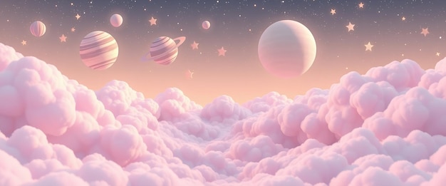 Pink clouds and planets in the night sky