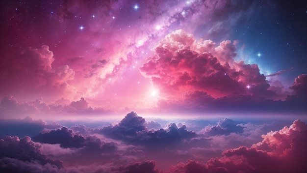 Pink clouds and stars night sky background gradient purple pink vast cloud starry sky