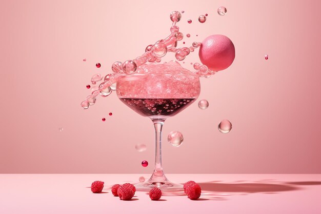 Photo a pink cocktail in a crystal tumbler with a slice of peach