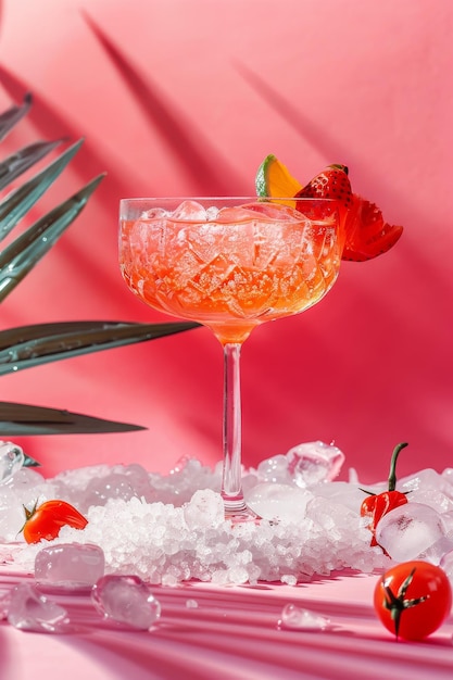 Pink Cocktail With Abundant Garnish