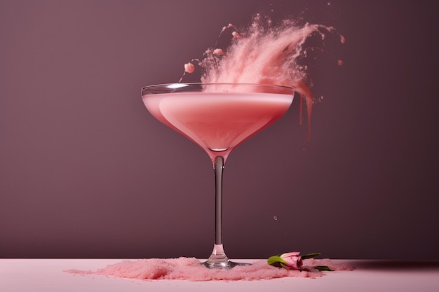 Photo a pink cocktail with a sprinkle of edible glitter and mint sprig