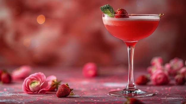 Pink Cocktail With a Strawberry Garnish