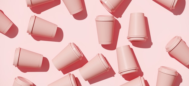 Pink coffee paper cup on pink background