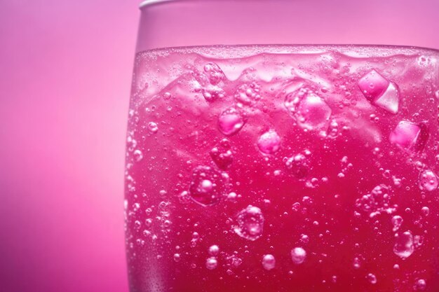 Pink Cola with ice Fresh cold sweet drink with ice cubes Over red background with copy space ai generative