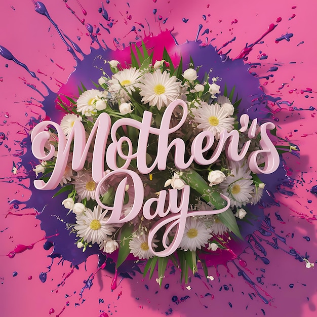 Photo a pink color flower bouquet with the words happy mothers day on it using for social media post