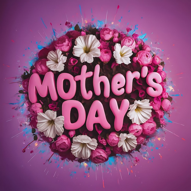 Photo a pink color flower bouquet with the words happy mothers day on it using for social media post