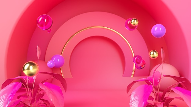 pink colorful interior 3d illustration render