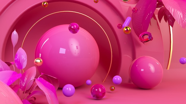 pink colorful interior 3d illustration render