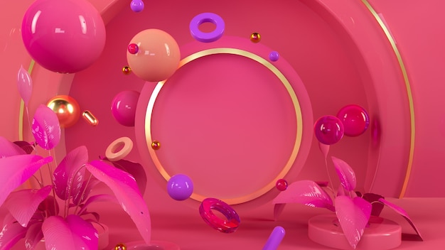 pink colorful interior 3d illustration render