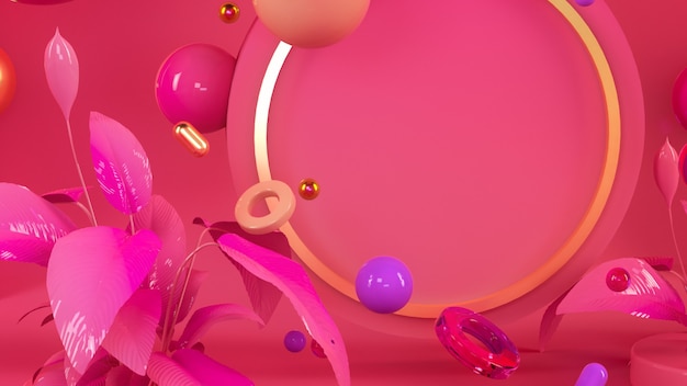 pink colorful interior 3d illustration render