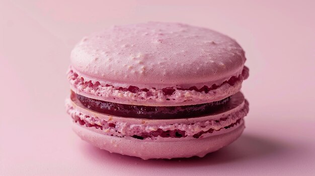 Photo a pink cookie with a purple top sits on a pink surface