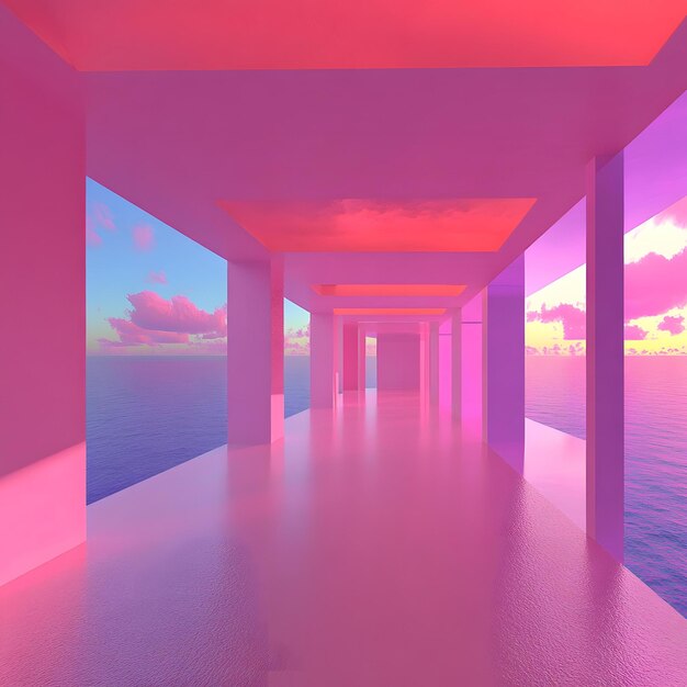 Photo pink corridor with ocean view