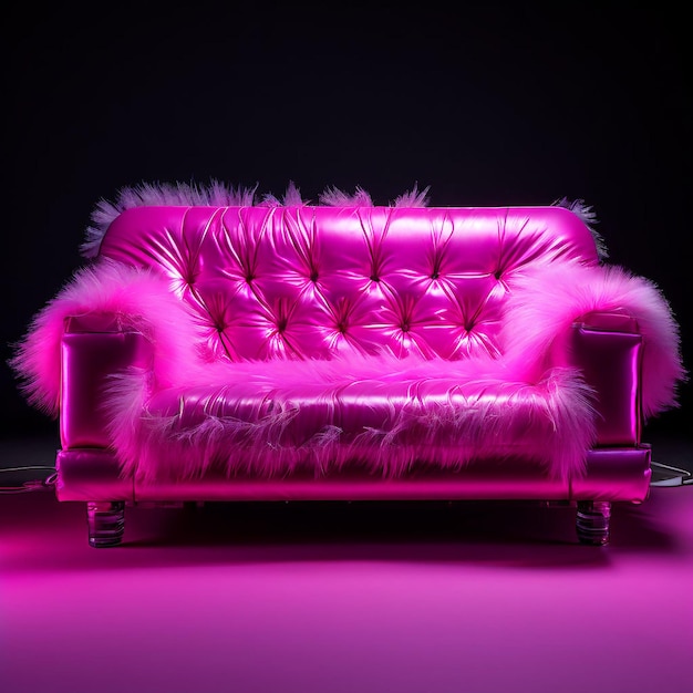 a pink couch with fur trim and fur trim sits on a pink floor ai generated