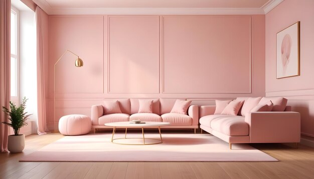 a pink couch with a lamp on it