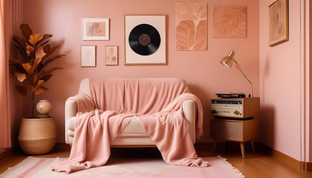 Photo a pink couch with a pink blanket on it