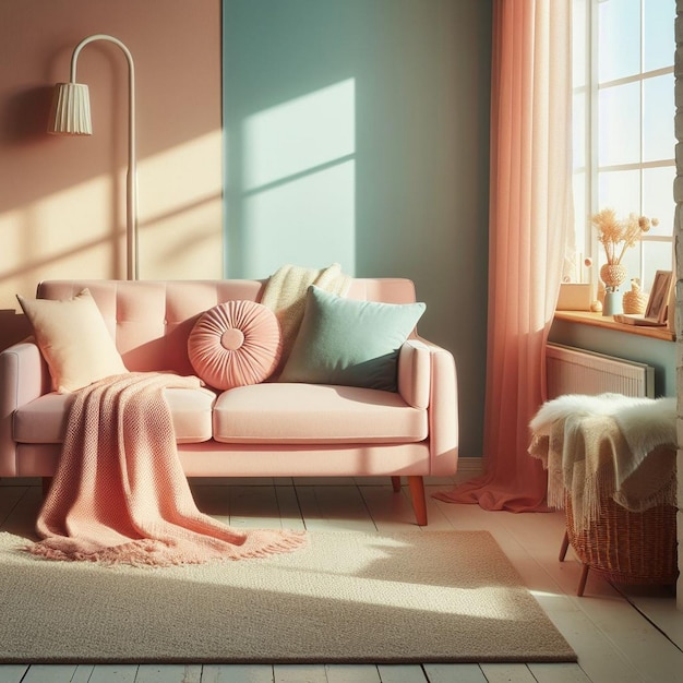 a pink couch with a pink pillow and a pink pillow on it