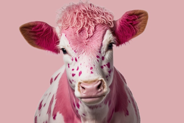 Pink cow on white