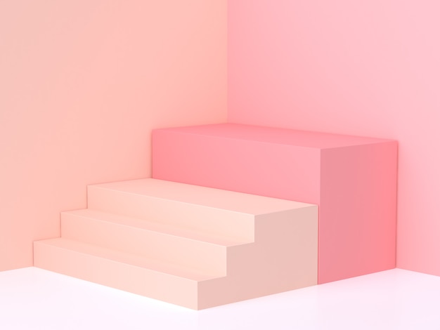 pink-cream wall corner staircase podium 3d rendering