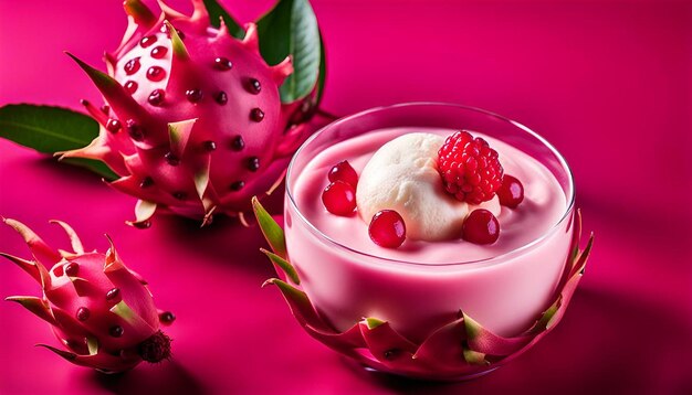 Pink Cream with Fresh Lychees and Dragonfruit