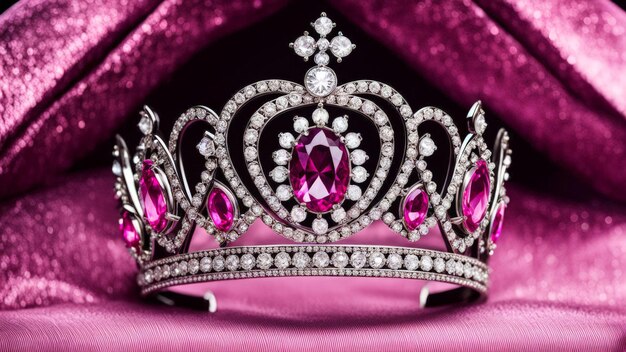 Photo a pink crown with diamonds on it sits in a pink box