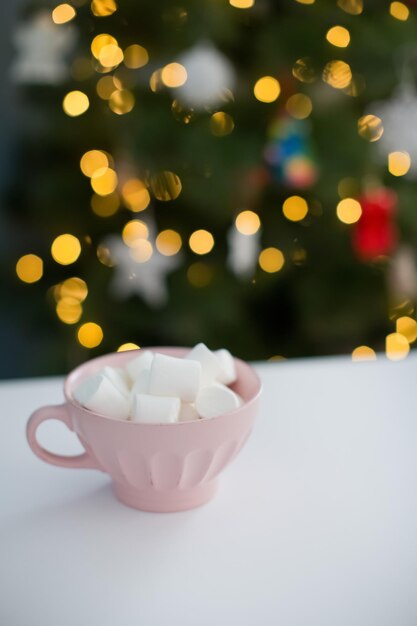 Pink cup with marshmallows