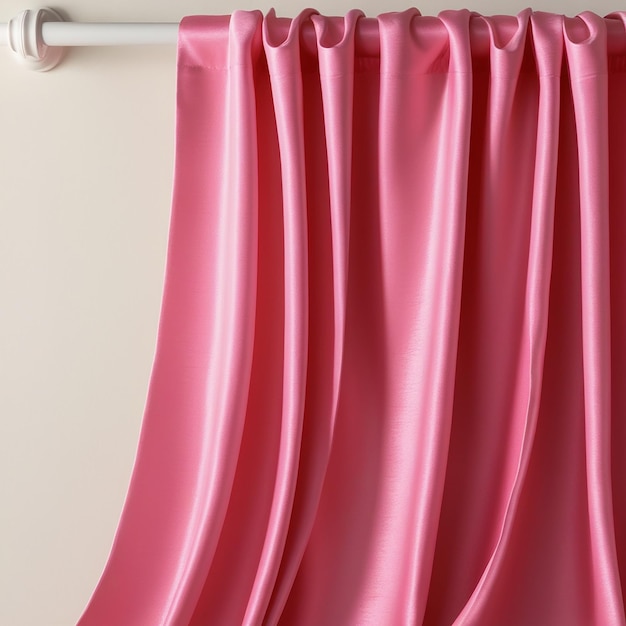 a pink curtain that is open to a pink curtain