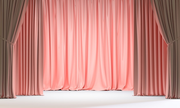 Pink curtains and white floor. 3d render