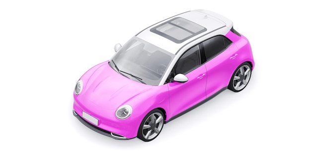 Pink cute little electric hatchback car 3D illustration