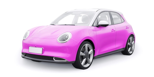 Pink cute little electric hatchback car 3D illustration