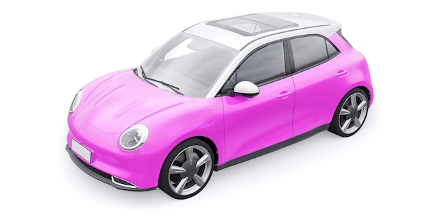 Pink cute little electric hatchback car 3D illustration