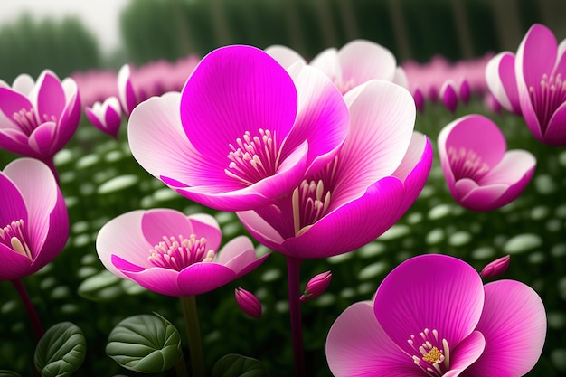 Pink cyclamen flower in garden