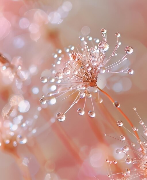 Photo pink dandelion with glowing blobs