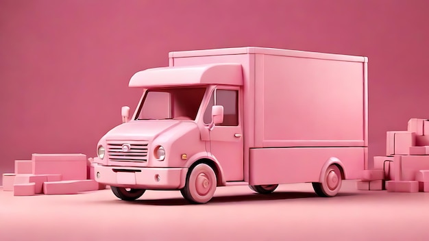 Pink delivery car deliver express with cardboard boxes cartoon shipping and transportation