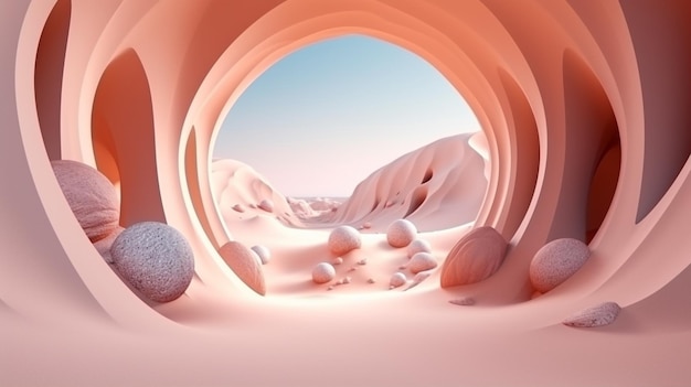 A pink desert with a desert scene and a pink desert scene.