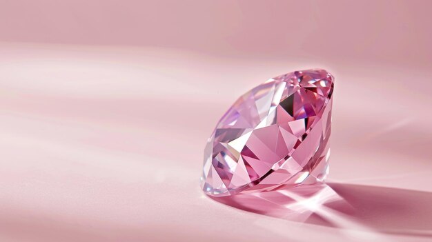 Pink diamond isolated on pink background with soft focus and light pink shadows