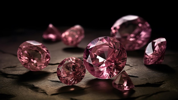 Pink diamonds on a wooden surface