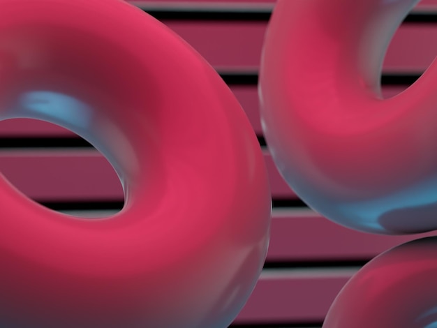 pink donuts on a plank pink background with black stripes. 3d render. 3d illustration