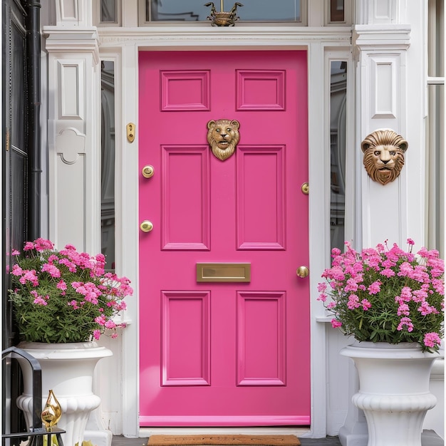 Photo a pink door with a gold door with a gold crown on it