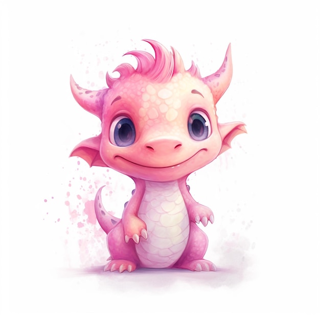 A pink dragon with pink ears and a pink nose sits on a white background.