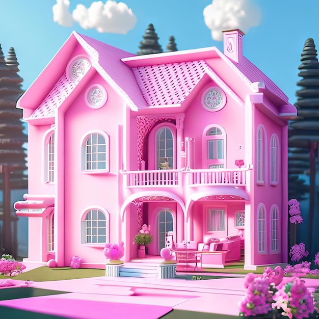 Photo pink dream house generative ai