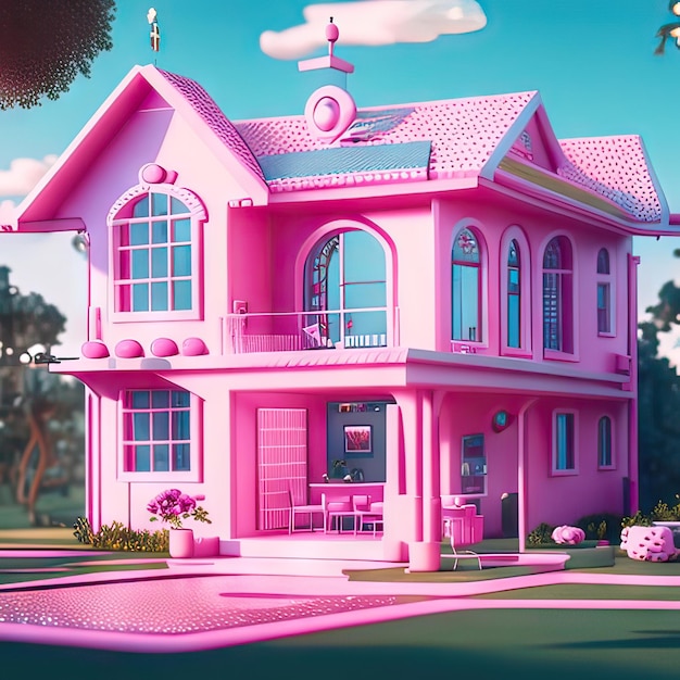 Photo pink dream house generative ai