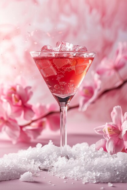 Pink Drink With Ice in Glass