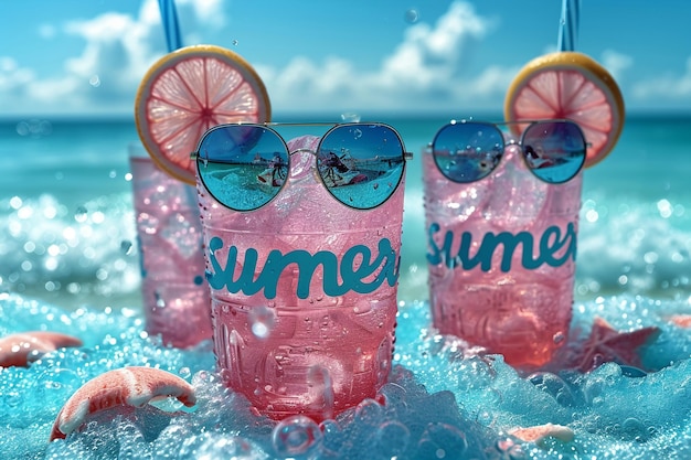 a pink drink with the word summer written on it