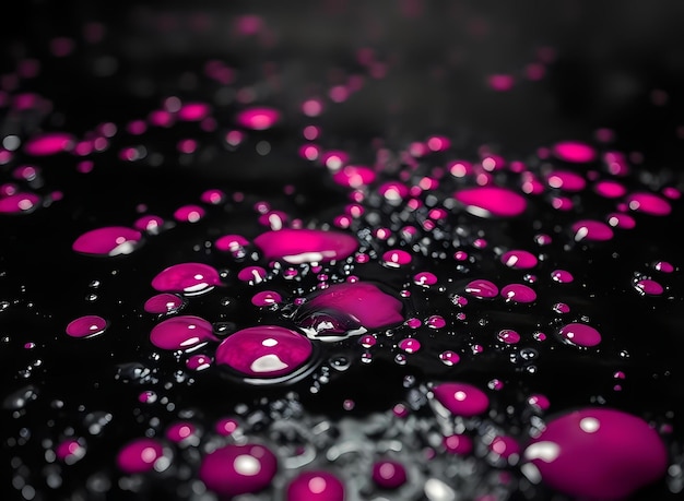 Pink Dripping on Black Surfaces Macro Closeup with Water Droplets