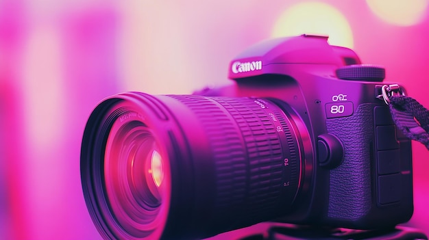 Photo a pink dslr camera shot in 8k