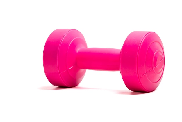 Pink dumbbells isolated on white background