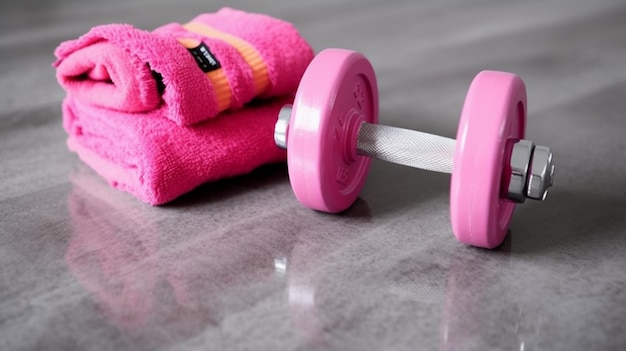 Pink dumbbells with pink towels