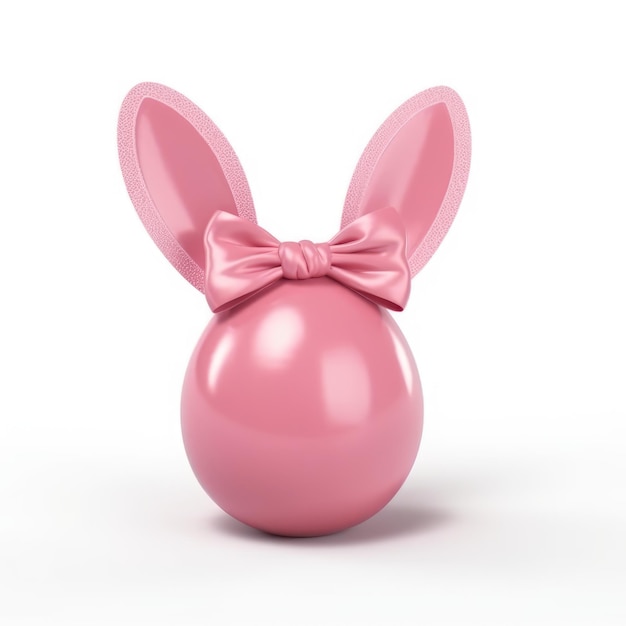 Pink easter egg with bunny ears headband on white generative ai